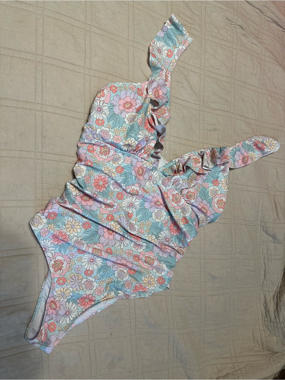 Floral Ruffled One-Piece Swimsuit - Pastel Bouquet XL